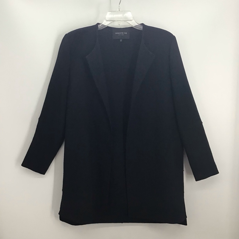 Lafayette 148 New York Matte Open Front Wool Jacket Career Casual Black Size 4 - Picture 2 of 8